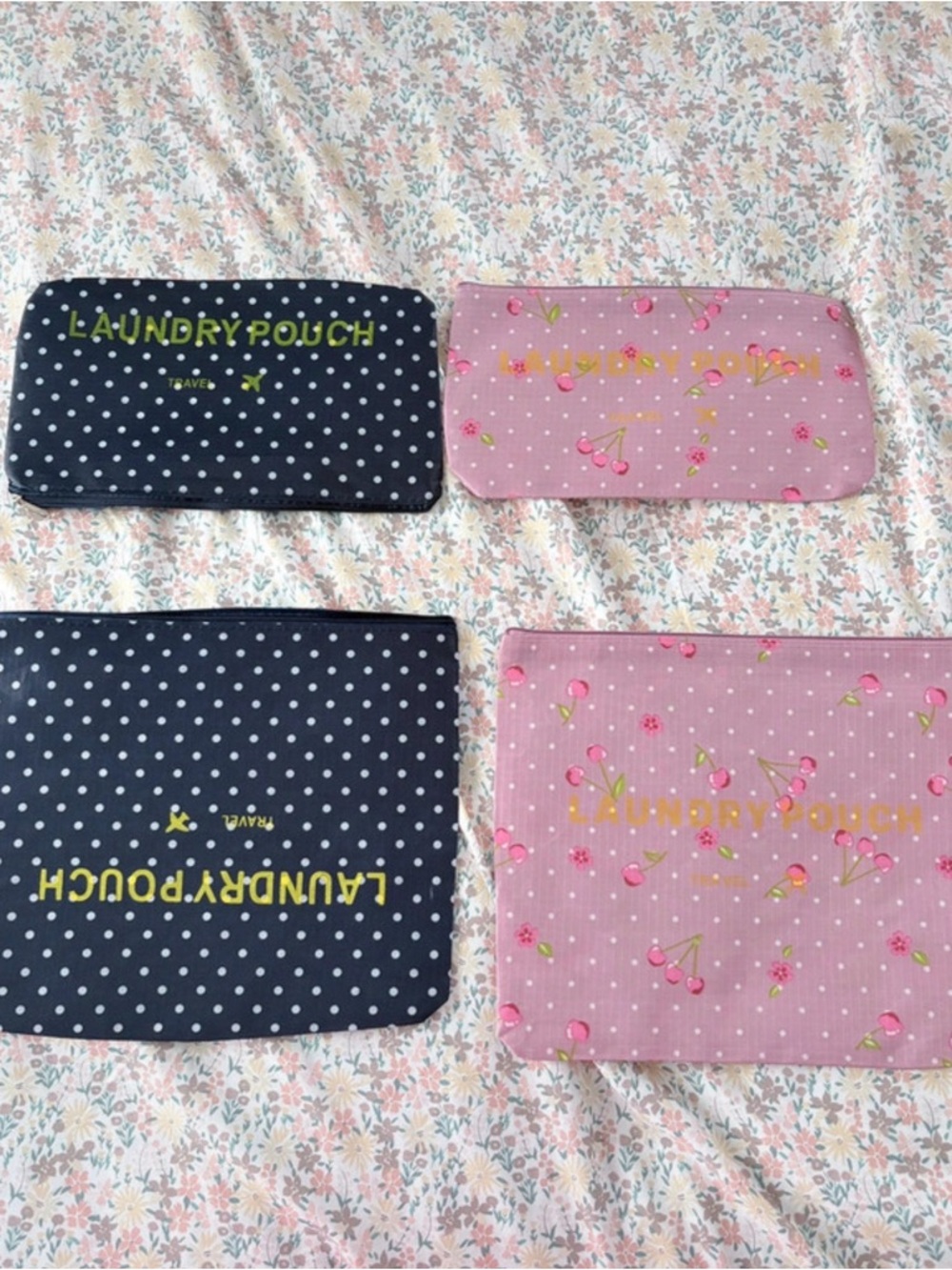 SHEIN Navy Polka Dot & Pink Cherry Laundry Pouches